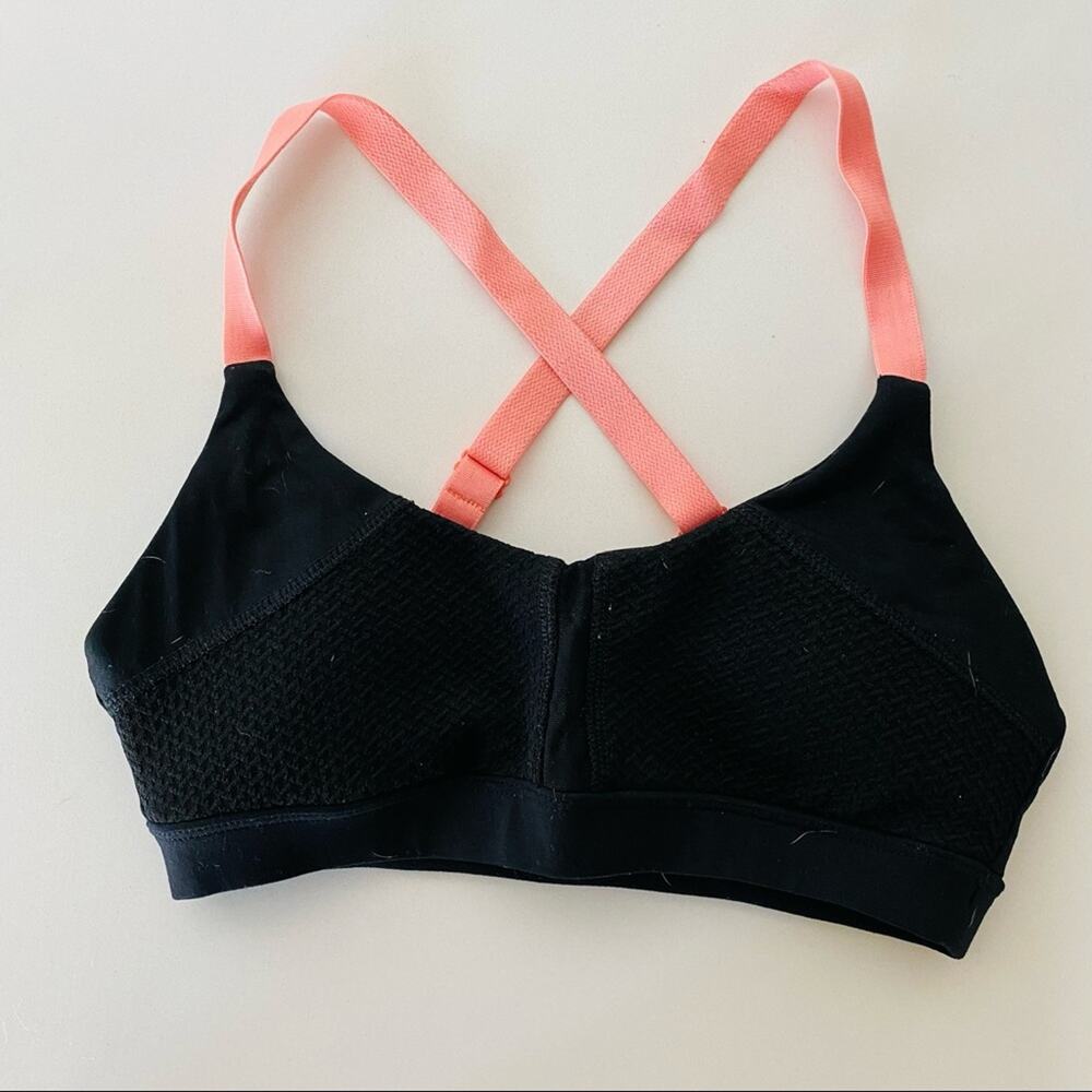 OLD NAVY Black Salmon Pink Strappy Open Back Mesh Workout Gym Sports Bra XS